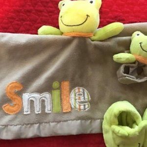 .Carter's Frog Lovey, Wrist Rattle and Slippers Set